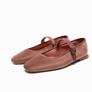 Zara Blush Velvet Square Toe Flats